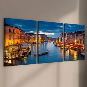City Landscape Canvas Painting with Wooden Frame, 3 Counts/set Modern Art Wall Decor, Wall Art for Home Living Room Bedroom Office