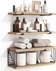 Fixwal 3+1 Tier Bathroom Floating Shelves Over Toilet 15.8in Farmhouse Rustic Wood Shelves Wall Decor for Bathroom Living Room Bedroom and Kitchen Rustic Brown