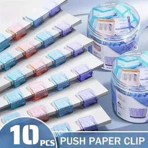 10PCS/1Pack Candy Color Push Paperclip Pusher Transparent Test Paper File Storage Clip Bookmark Student Stationery School Office Supplies