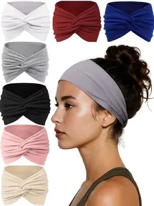 7 PcsHeadbands for Women, Wide Elastic Head Bands, Non-Slip Thick Hair Bands, Sports Stretchy Sweat Bands, Large Knotted Soft Headband for Washing Face, Makeup, Workout, Spa, Running, Fashion, Headband Set