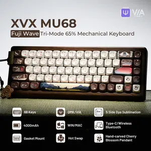 XVX MU68 FujiWave Theme Mechanical Tri-Mode Keyboard  Hot Swappable Walnut Solid Case Wood Wireless Keyboard 65% QMK/VIA