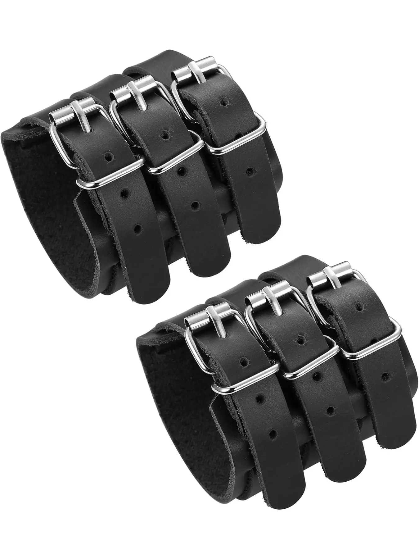 Mens Leather Wide Band Handmade Triple Strap Cuff Medieval Wrap Gauntlet Wristband Buckle Fastening Arm Armor Cuff Adjustable Bracelet Adjustable Bangle Adjustable Strap Bracelets Jewelry
