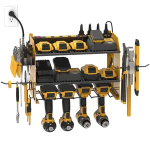 Power Tool Organizer Wall Mount, Cordless Drill Holder with 8-Outlet Power Strip, Modular Garage Organization Storage Rack 36 Months Warranty