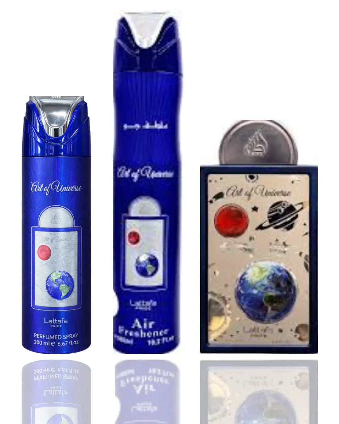 Lattafa Art of Universe Unisex 3-Piece Body Care Bundle - Floral, Longlasting, Refreshing, Zesty, Modern Fragrance Set, Clean Formula, Includes Eau de Parfum, Deodorant, Body Spray (Amber Vanilla & Jasmine Flower Scent), Floral Unisex Fragrance, Longlasti