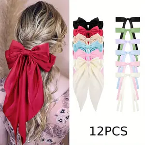 12PCS Cute Style Ribbon Bow Hair Accessories Solid Color Bow Tie Hair Accessories with Long Tassel, Big Hair Bow with Long Tail Clips Hair Stylish Hairpins for Women'S Hairstyles,Small Bow Hair Clip