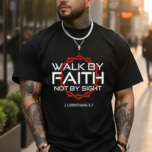100% Cotton Jesus Walk By Faith Christian T-Shirt Round Neck Short Sleeve T-Shirt Women's Men's Graphic Tee Women's Men Graphic Tee