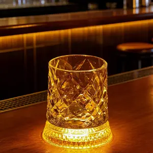 Rotating whiskey glass, stress-relief tumbler, light luxury embossed glass cup (set of two)