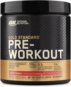 OPTIMUM NUTRITION Gold Standard Pre-Workout Edible Dietary Supplement Powder - Creatine Carbohydrate Supplements, Beta-Alanine, Caffeine for Energy - Fruit Punch Flavor, 30 Servings - Fitness Drink