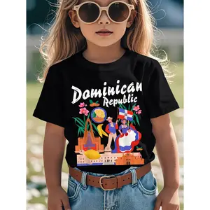 Kids Cotton Short Sleeves Fitted Fit Dominican Republic Graphic T-Shirt - Boys & Girls Slight Dominican Pride Top with Flag, Mangoes, Merengue Dance, Malecón - Lightweight Casual Round Neck Streetwear - Machine Washable Carnival Outfits