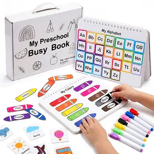 Montessori Busy Book 30 Themes for Kids, Interactive Learning Activities, Bilingual Toddler Markers, Travel-Friendly Busy Board, Ideal Gift for Preschool Kids, Teaching & Painting Supplies