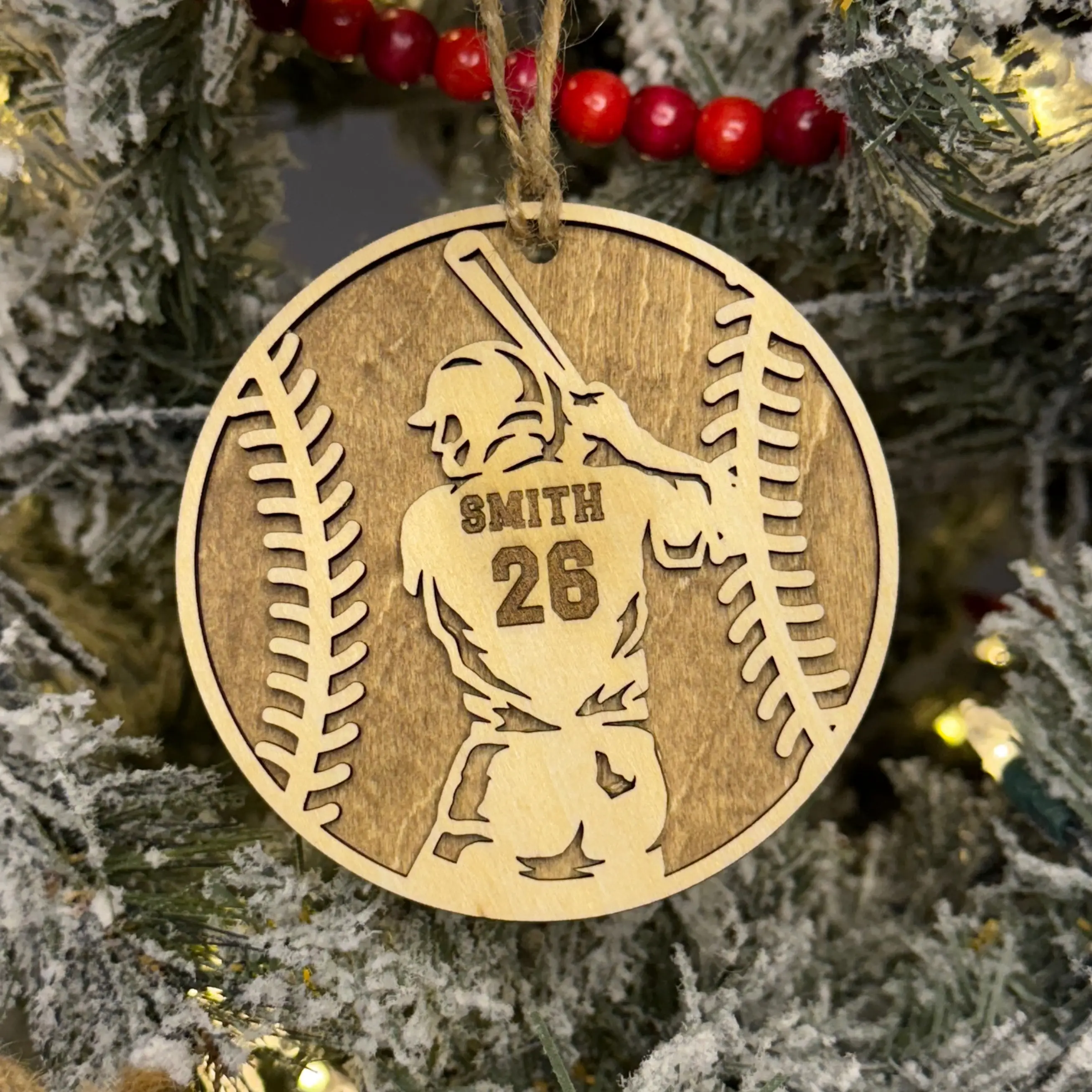 Personalized Custom Engraved All Wood Baseball Softball Spotlight Ornament. Handmade Keepsake Item-Christmas Wooden Decoration Gift Decor Decor Gift