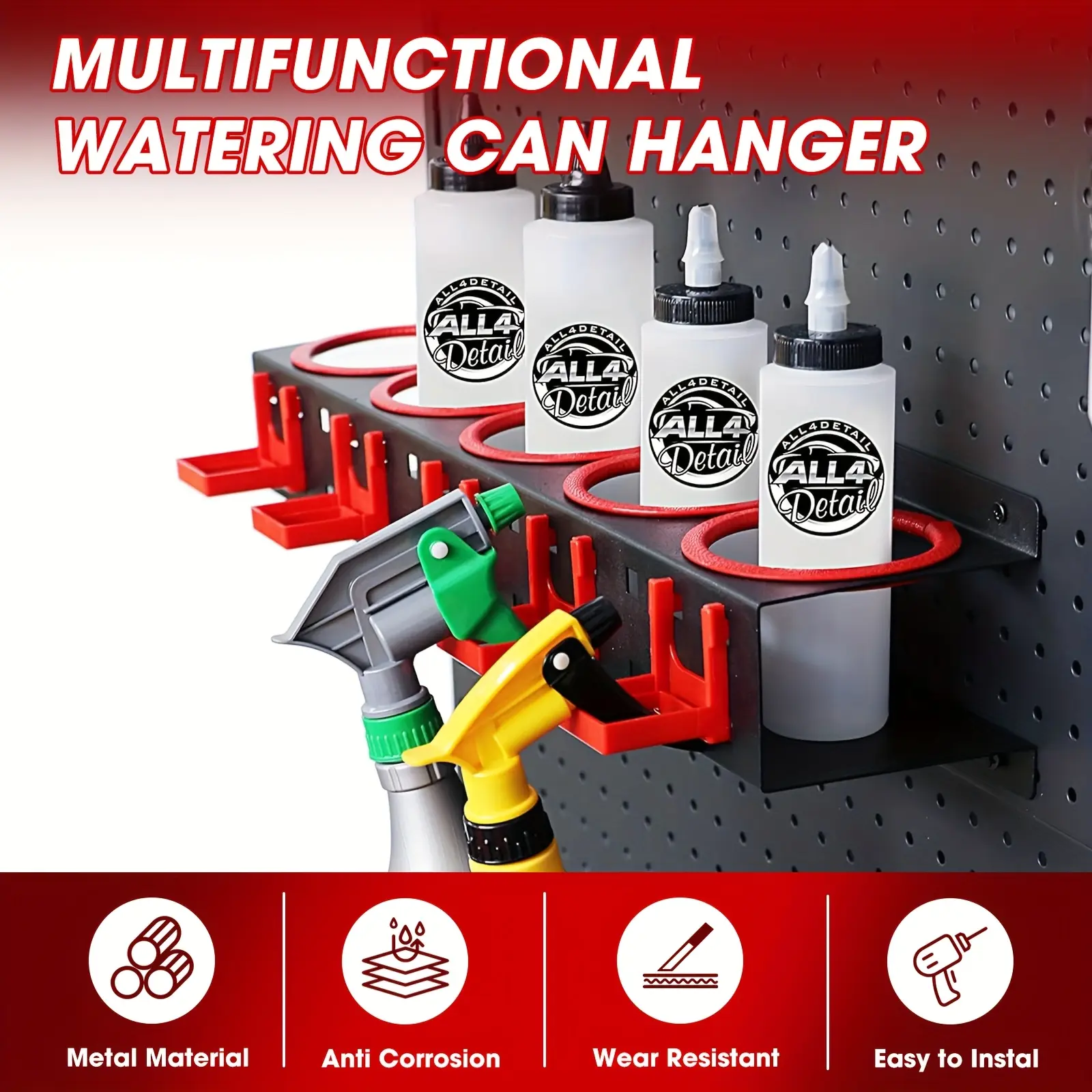 SPray Bottle HolderWith 10 Hooks, Spray Bottle Holder Wall Mount, Adhesive Spray Bottle Holder, Wall Mount Spray Can Holder Garage Bottle Organizer, Utility Shelves