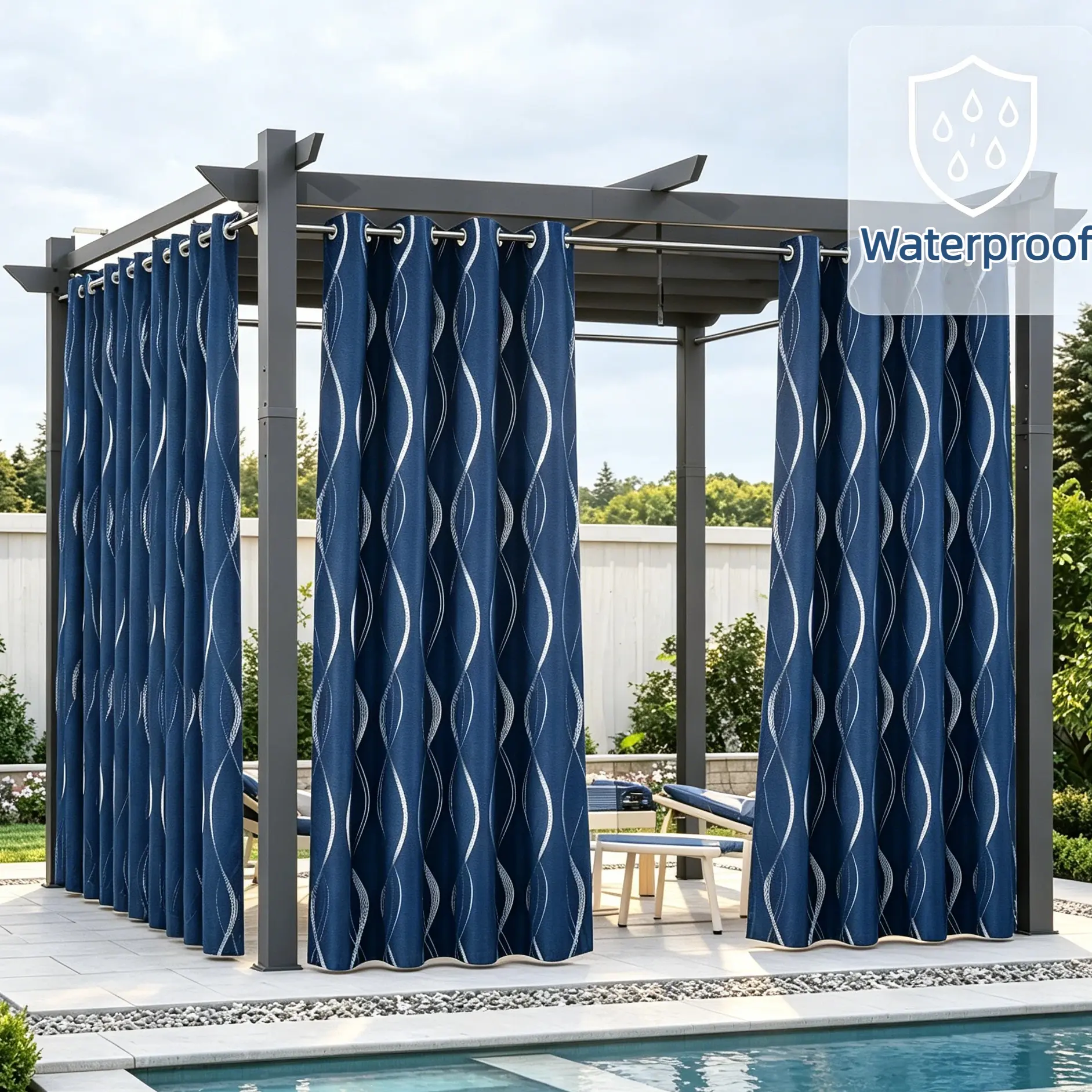 Outdoor Waterproof Curtains 8 Panels, UV Protection, Privacy Guard, Sunscreen & Anti-Aging for Patio, Outdoor, Pool