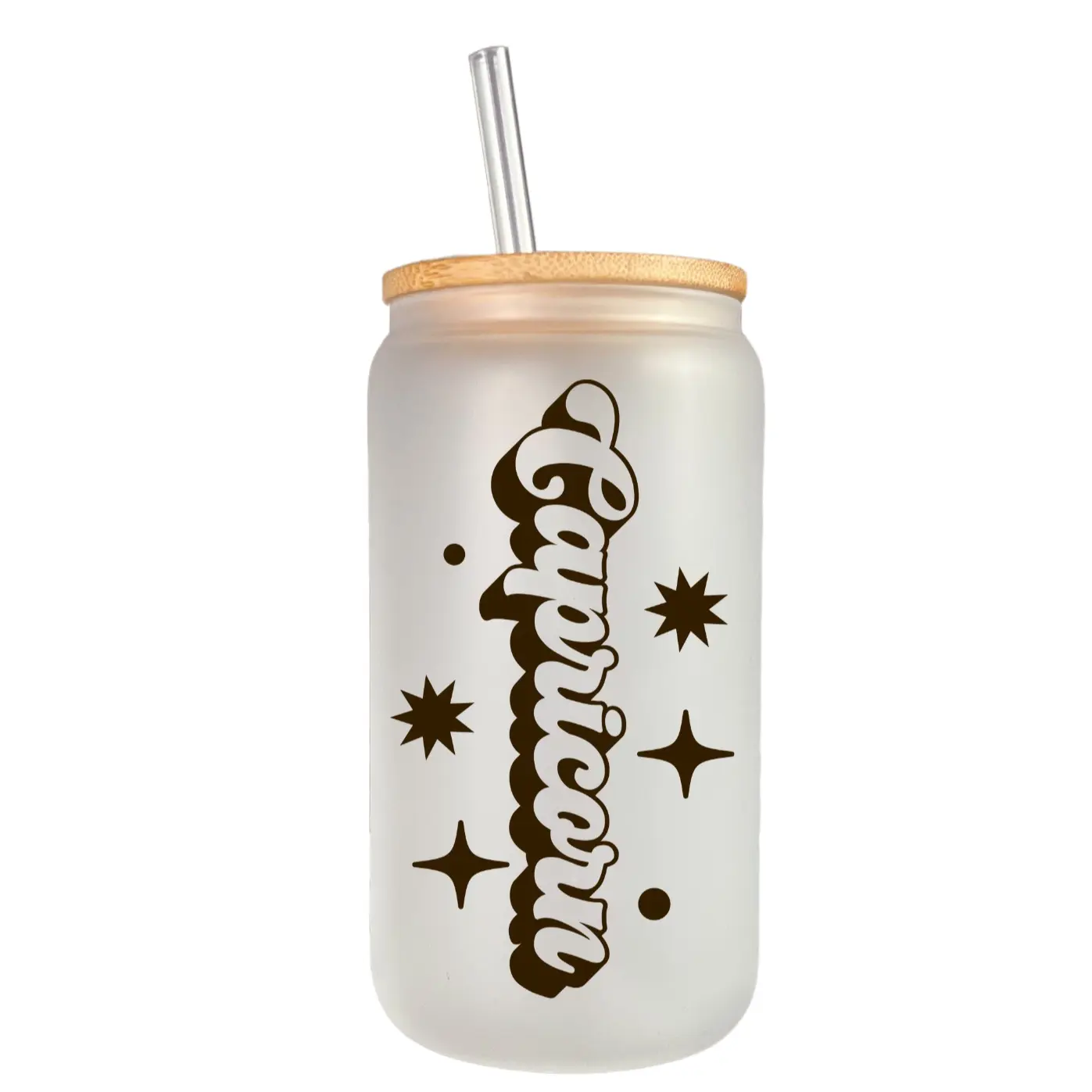 Perfect Zodiac Gift, Capricorn Coffee Glass Can, Gift for Spring girl, great gift for coffee lover, Perfect Girly Gift, Trendy, stylish  Cup tumbler- 16 oz glass can Drinkware Bamboo Lid