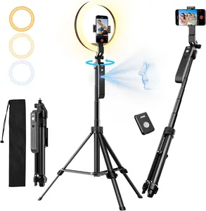 Upgraded Auto   Tripod 360 Rotation with Stand, 10" RGB Ring Light Phone Tripod & Selfie Stick with Remote and Gesture Control, No App, Built-in  Camera for Video/Live Streaming