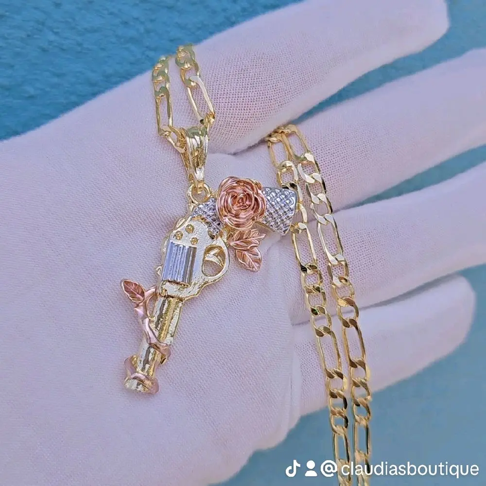 Pink flower pendant gold plated