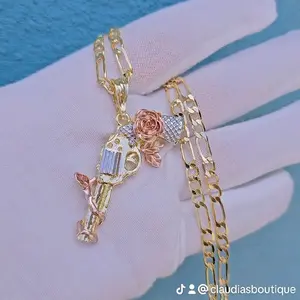 Pink flower pendant gold plated