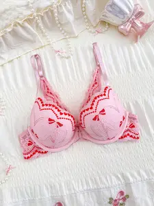 Sweet Heart Butterfly Bow Lace Backless Front Hook Steel Ring Lingerie Bra Single Piece, Elegant Cute Women's Underwear, Comfortable and Stylish