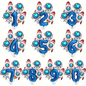 Alien Astronaut Theme Birthday Party Decoration Rocket Letter Aluminum Foil Metallic Balloons Set, Space Themed Baby Shower Supplies