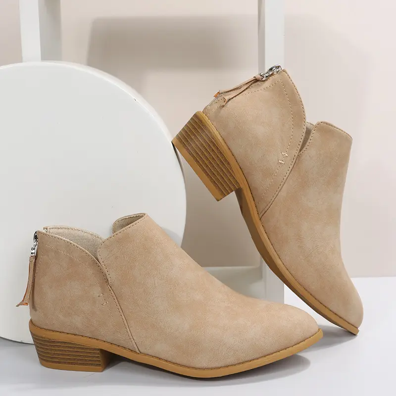 Women's Ankle Boots, Western Plain PU Leather Cowboy Booties with Embroidered Cloth Detail, Pointed Toe & Chunky Heel for Rodeo Outfit Inspo, Party, Western Elegance, Casual Wear, Rubber Sole, Ankle Height, All Seasons, Waterproof, Western Ootd