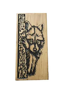 Spalted maple racoon in tree scene 15.5" x 7.25"