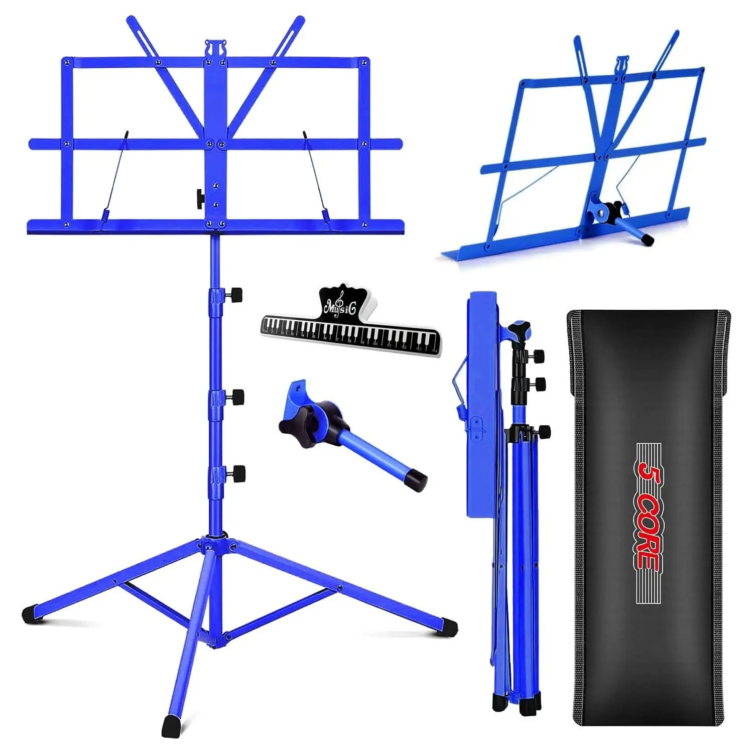 5 Core Music Stand Adjustable Desktop Book Stands Portable Sheet Holder All Metal Foldable Bookstand
