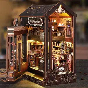 DIY Book Corner Kit Magic Coffee Shop, Open Structure & Mystical Details, 3D Puzzle Adult Assembly Bookend, Creative Home Decor Gift Idea, Wooden House Kit Adults, DIY Building Model