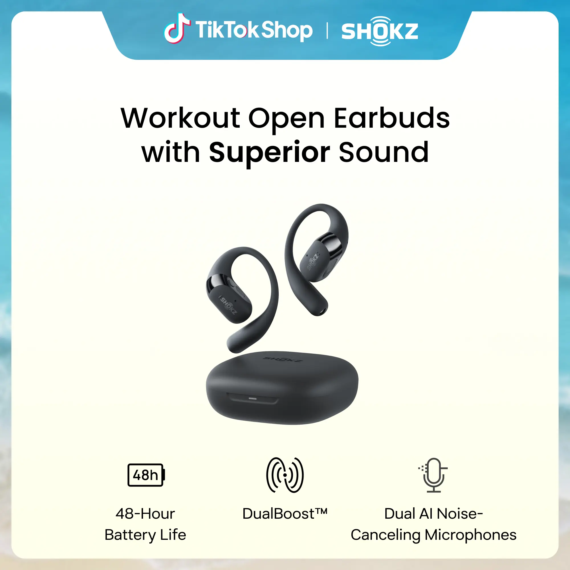 SHOKZ OpenFit 2 Open-Ear Headphones with True Wireless Bluetooth, Microphone, 48 Hours of Playtime, Fast Charging, IP55 Water-Resistant