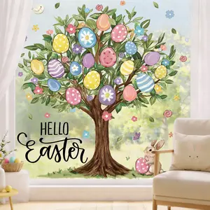 DIYDEC Easter Window Stickers Set, Decorative Stickers, Removable Window Decal, Cute Rabbit & Egg Designs, Reusable Static Spring Decorations for Easter Celebrations, Perfect Home Decoration