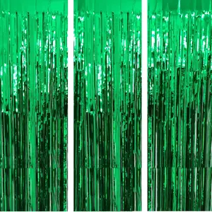 3 Pcs Green Streamers Backdrop Jungle Party Decorations Foil Fringe Backdrop Curtains Photo Booth Backdrop for Birthday Dinosaur Animal St Patrick's Day Football Christmas Party Decorations