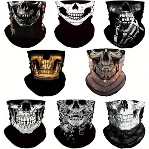8 Neck Scarf Skull Face Mask for Men and Women - Black and White Skull Design, Breathable Polyester, Adjustable Balaclava, Suitable for Outdoor Sports, Hiking, Cycling, Motorcycle Riding, Motorcycle Accessories, Hiking Gear, Edge Accessories, Durable Fabr