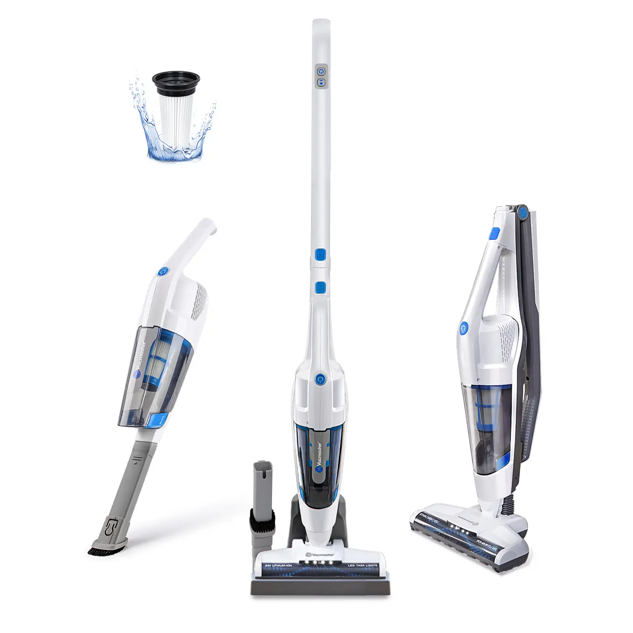 VacMaster 2-in-1 Cordless Stick Vacuum Cleaner - 2200mAh Rechargeable Li-ion Battery Powered, Lightweight & Portable, LED Headlight, HEPA Filter, Foldable Multifunction, US Plug, for Hardwood Floors, Carpets