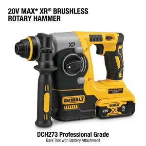 DEWALT DCH273 Brushless Rotary Drill Kit - 20V Battery, 2.4J Impact Energy, Impact Power, Variable Speed, Lightweight, Professional Torque, Side Handle - For Wood/Concrete Drilling