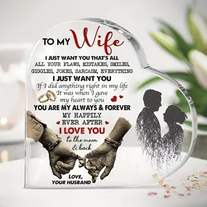 1 Piece Heart-Shaped Acrylic Decorative Plaque - Romantic "I Love You" Commemorative Gift, with Message for Wife, Home Decoration, Romantic Gift, Valentine's Day Decoration, Acrylic Desktop Decoration