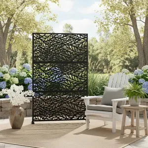 Privacy Screen Outdoor Metal Fence Panel, 72" H x 47" W Freestanding Decorative Privacy Fence for Patio, Deck, Balcony, Backyard, Garden with Stable Base