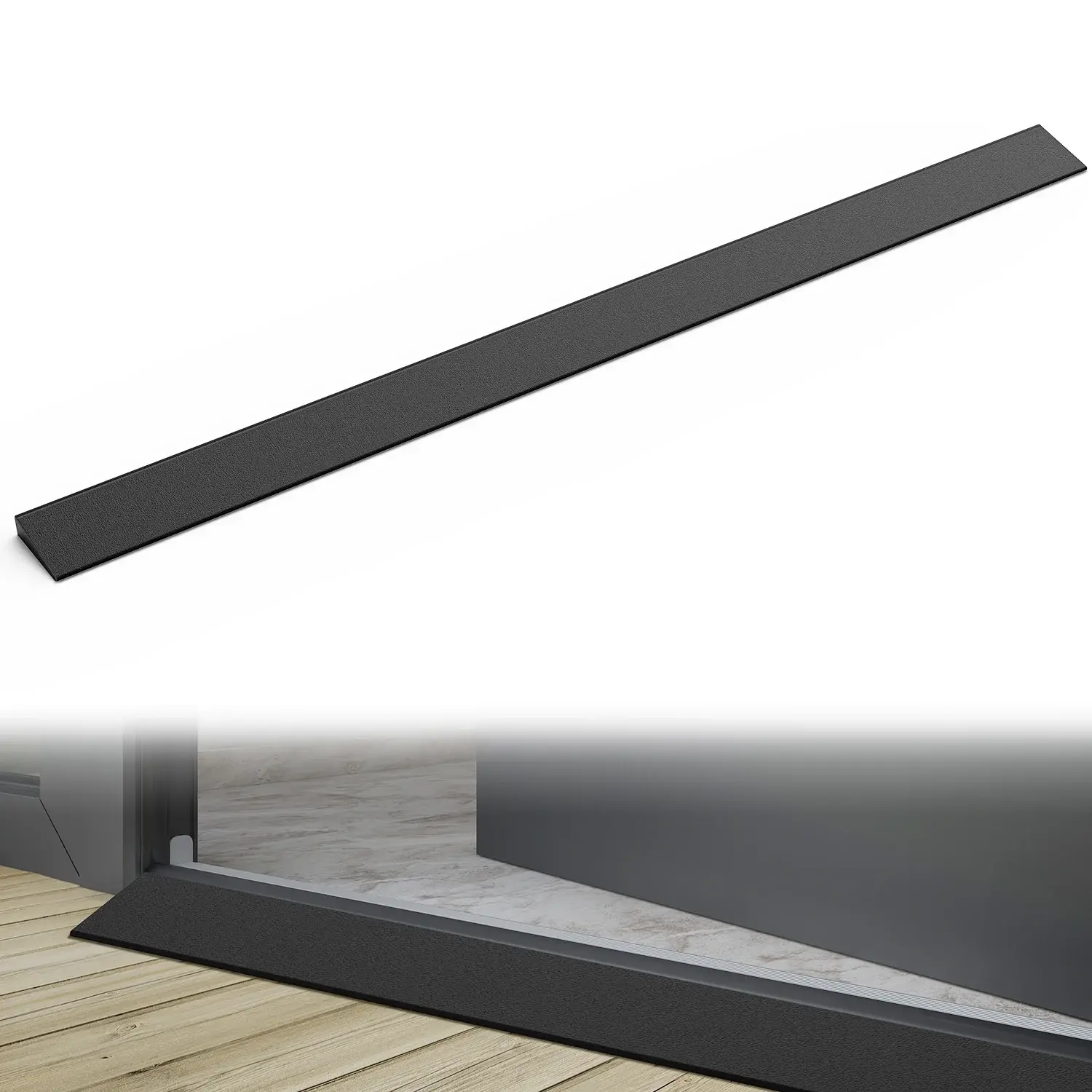 0.4Inch Rise Threshold Ramp for Doorways, 39.4Inch Wide Low Profile Cuttable Rubber Access Door Ramp for Doorway, Curb, Home Steps, Bathroom