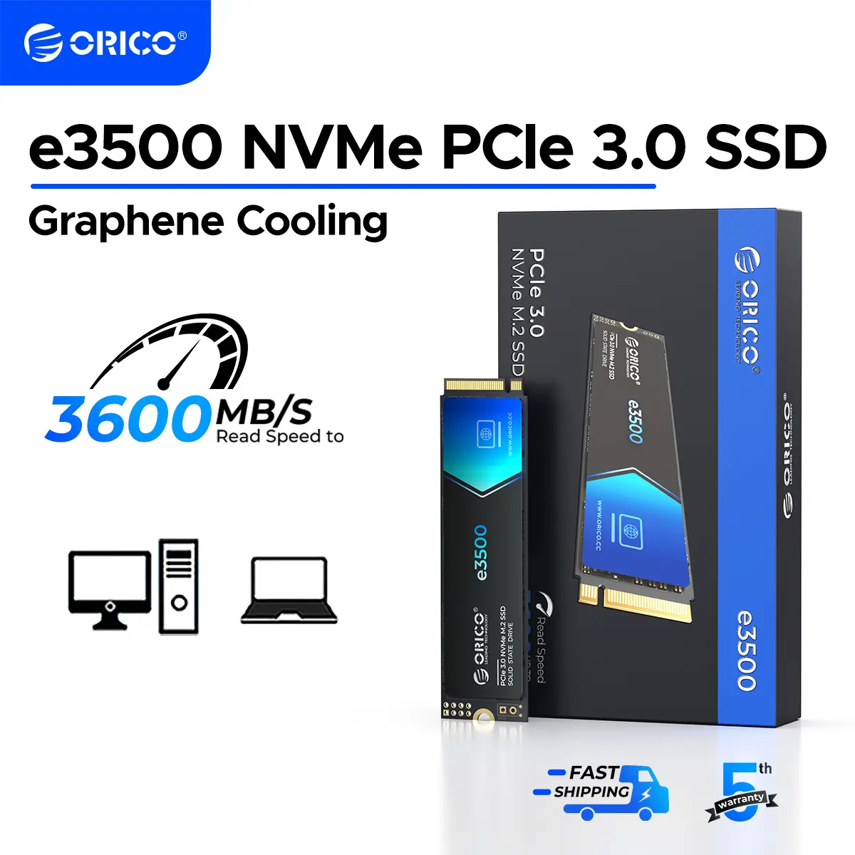 ORICO 1TB M.2 NVMe SSD, PCIe Gen3x4 M2 2280 SSD, Up to 2800MB/s Read & 1300MB/s Write, 3D NAND Flash Internal Solid State Drive with SLC Cache, Compatible with Laptops PC Desktops（e3500）