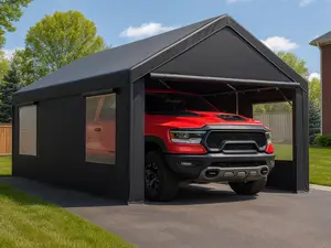 12x20 ft Heavy Duty Carport with Roll-up Windows, Portable Garage with Removable Sidewalls & Doors, Car Canopy with Sandbags and All-Season Tarp for Car Boat Truc