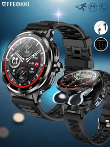 2-in-1 Smart Watch for Men with Built-in Earbuds Wireless Calling Fitness Tracker NFC Multiple Sport Modes for Iphone Android Smartphone Black wearable wristwatch fathersdaygift