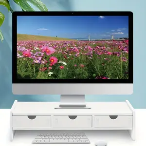 48.26" Modern PVC Monitor Stand with 3 Storage Drawers - Space-Saving Design for Home Office, Laptop Setup, and Computer Desk Organization, Monitor Stand For Desk, Home Office Setup, Durable Stand Construction