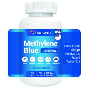 HARMONIFY Methylene Blue with Lion’s Mane, Chaga, Cordyceps, Reishi, and Turkey Tail Capsules, 1000mg – USP Grade Brain & Mitochondria Supplement – 60 Cnt | Made in USA