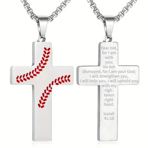 Hot sale Easter baseball boy cross necklace stainless steel pendant necklace religious gift ready stoc