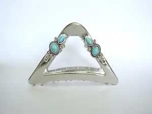 Large shiny triangle silver turquoise blue design metal native tribal hair claw clip