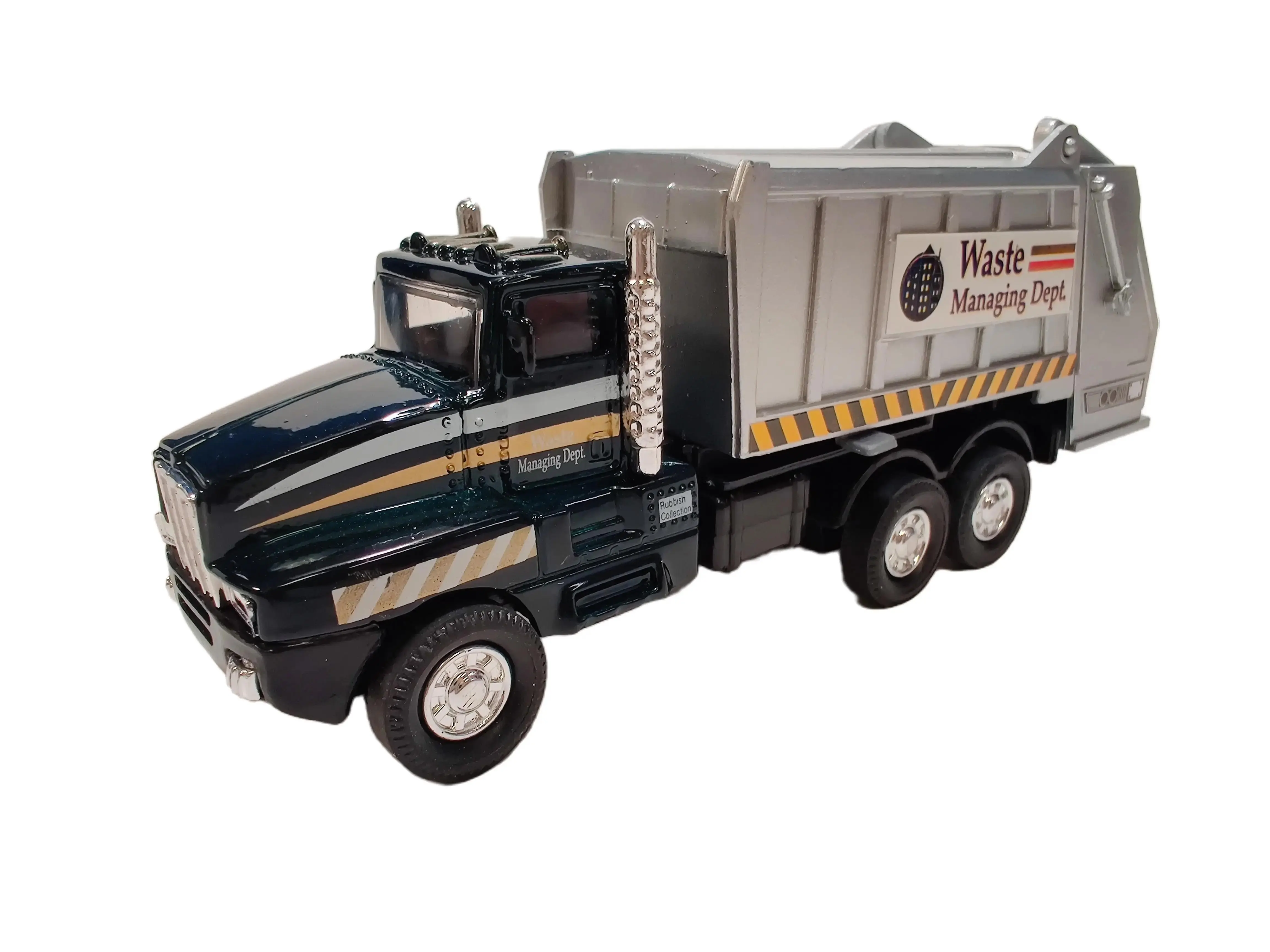 SHING FAT 6" City Garbage Truck Die Cast Metal & Plastic Toy Vehicle with Pull Back Action and Openable Back for Imaginative Play