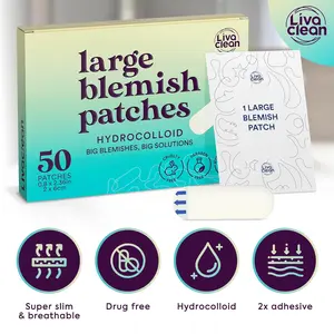 Livaclean Large Hydrocolloid Acne Pimple Patches 50CT Oil Control Blemish Skincare Super Slim Breathable Drug Free 2x Adhesive