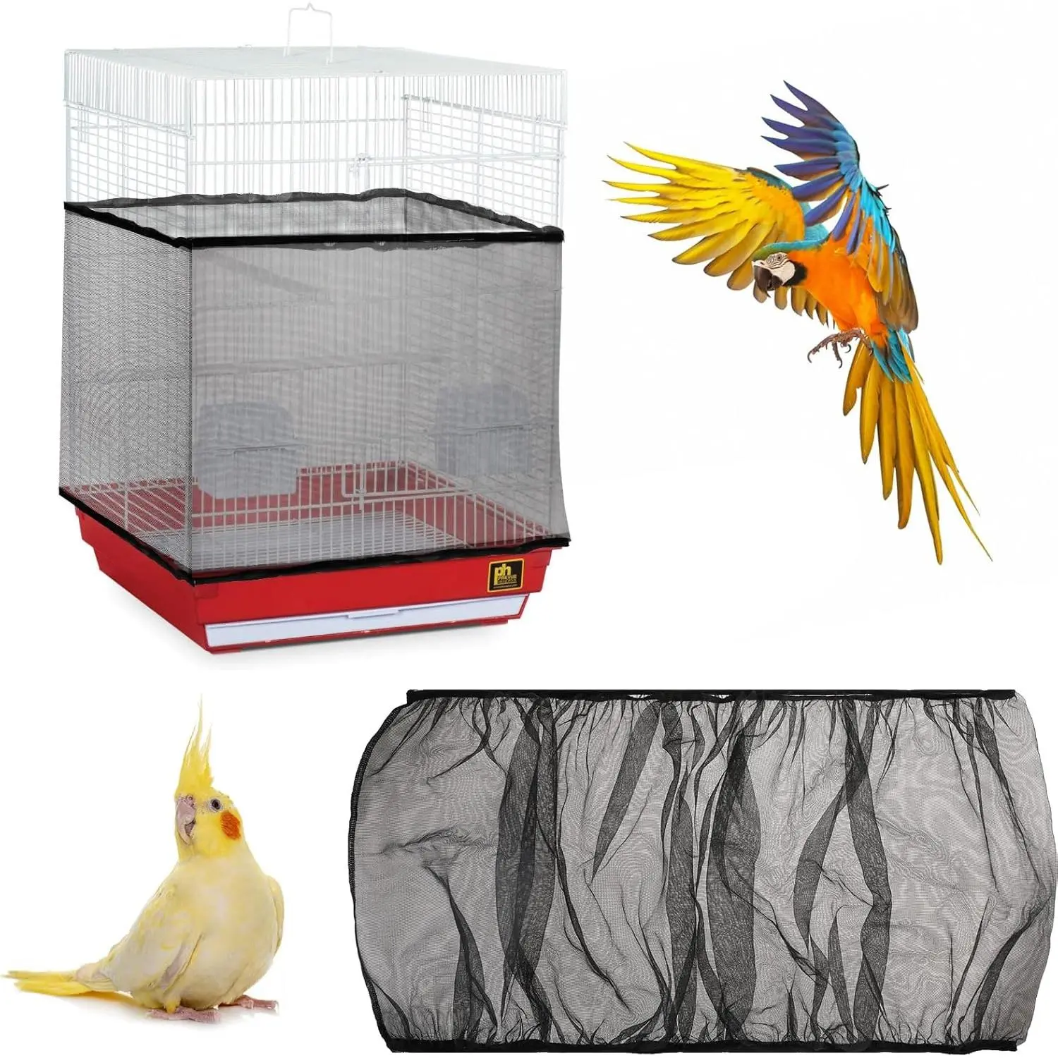 Black Bird Cage Seed Catcher - Stretchy Mesh Net Cover with Elastic Bands, Breathable Mess Control Parrot Accessories for Small Birds