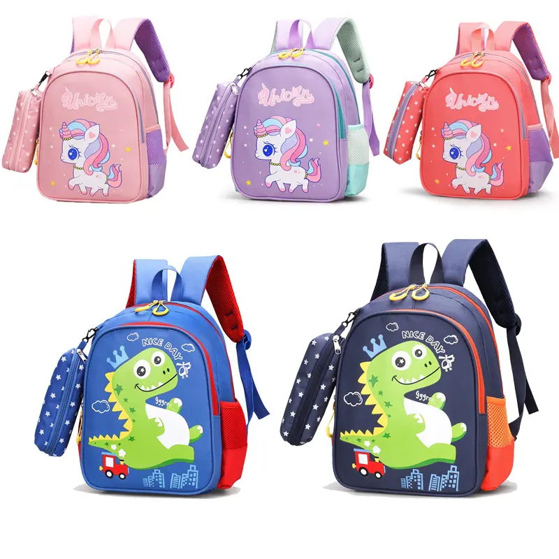 Unisex 12-inch pink/purple unicorn dinosaur shoulder bag with pencil case, lightweight, adjustable shoulder strap, student backpack accessory, pink unicorn, Back To School Haul, First Day Of School