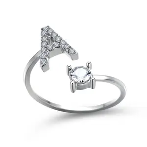 Creative 2026 letter Cuff Ring With Artificial Zircon Decor Adjustable Open Ring Fashion Jewelry For Women And Girls 26 Letter Ring Minimalist Style Perfect For Gift & Daily Wear