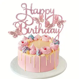 Butterfly Cake Toppers, Butterfly Cupcake Topper, Butterfly Birthday Cake Decorations, Butterfly Party Decorations, 1 PC, for Women's Happy Birthday