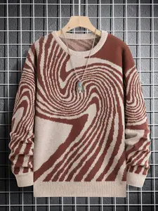 Unisex Soft High-Quality Knit Sweater, Casual Warm Round Neck Pullover for Autumn Winter, Fashion Irregular Curve Pattern Design
